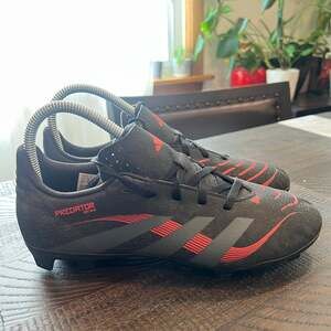 adidas Predator soccer cleats in the Core Black/Grey Four/Lucid Red 5.5 youth